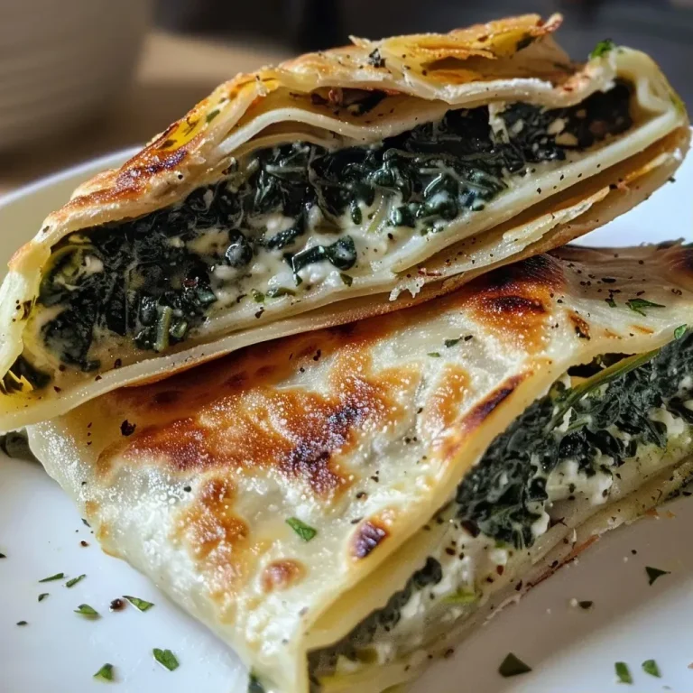 A close-up side view of a baked Ägyptischer Maultaschen Spinat-Auflauf with golden crust.