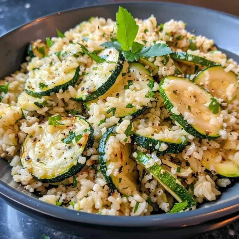 Close-up view of Burghul bil Kousa, featuring diced zucchini and bulgur.
