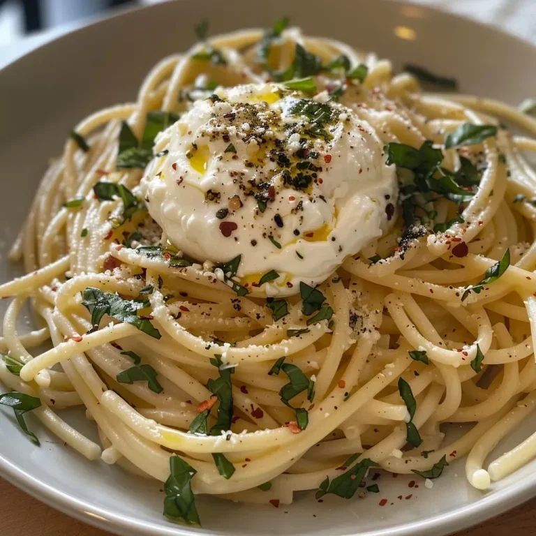 Herbstliche Burrata Kürbis Pasta: Schnelles Wohlfühlgericht für jeden Tag Close-up view of creamy Burrata Kürbis Pasta garnished with herbs.