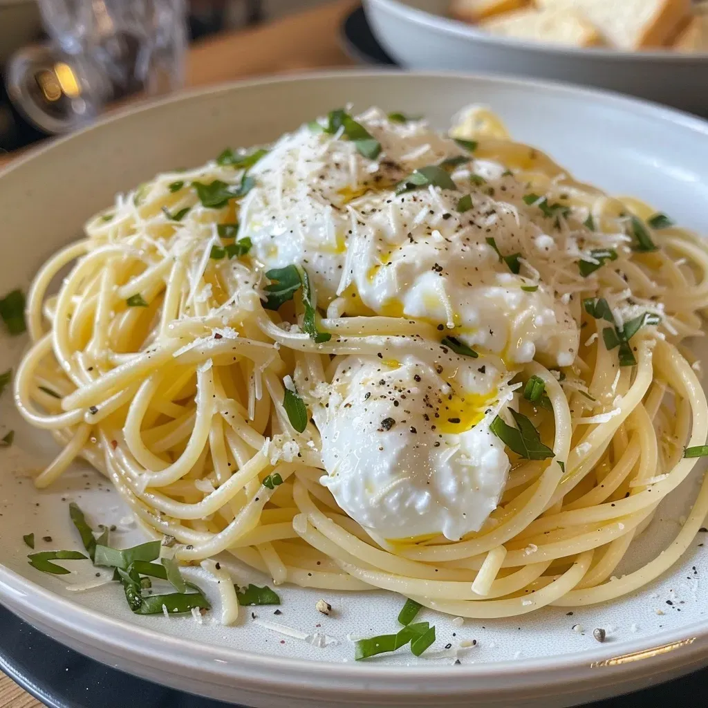 A delicious plate of Burrata Kürbis Pasta with a vibrant pumpkin sauce.