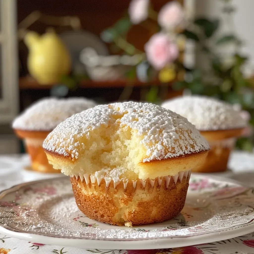 Close-up of moist cream muffins with a golden crust and a soft texture.