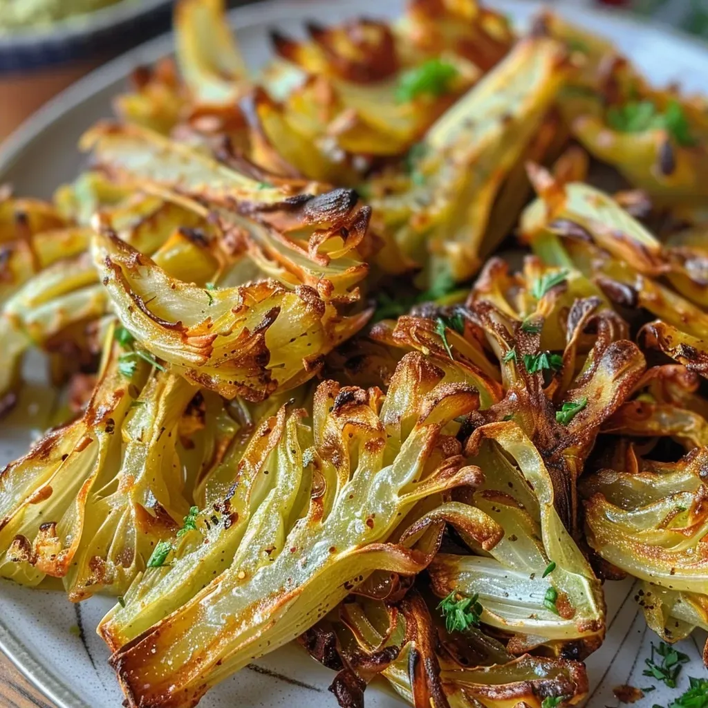 Side view of juicy fennel slices cooked in an Airfryer.