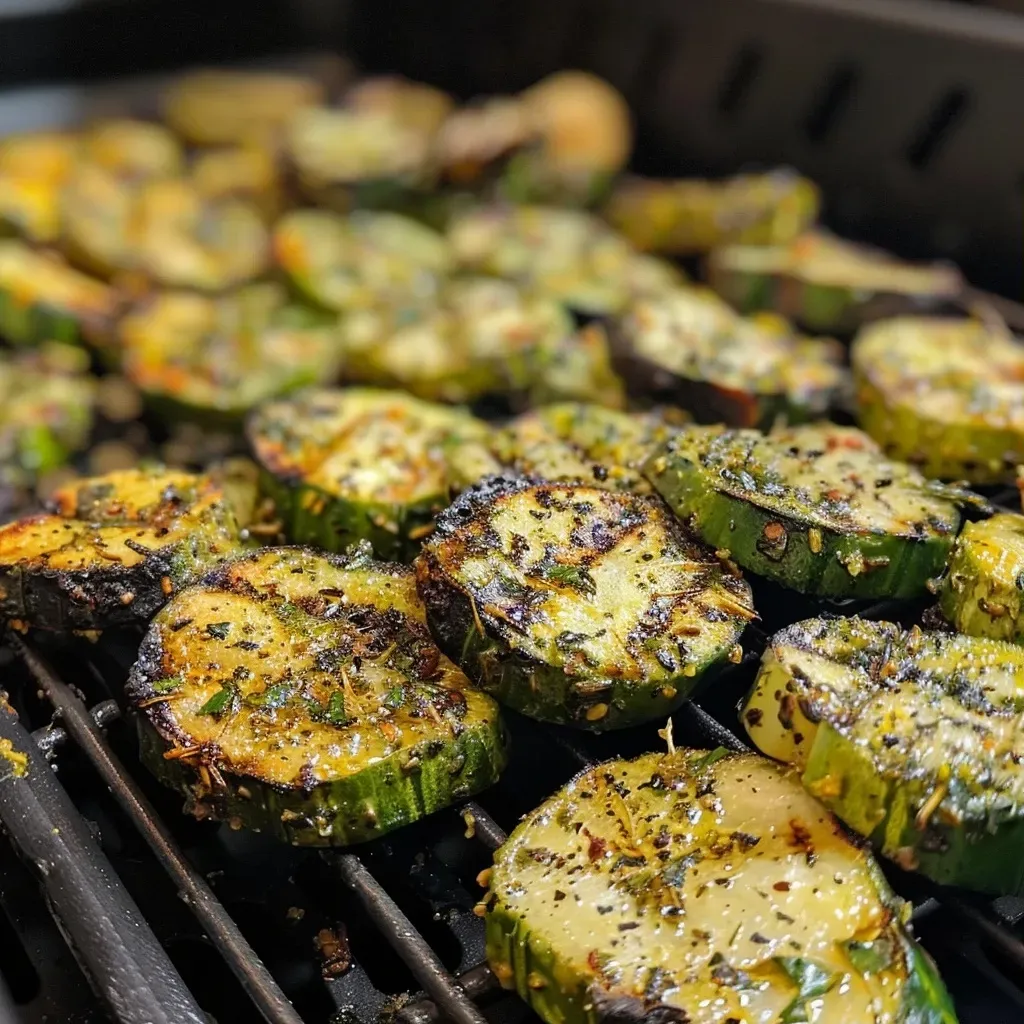 Close-up of crispy green beans cooked in an air fryer, glistening with oil and spices.