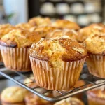 A close-up view of juicy Gurken-Muffins with a soft texture and vibrant green cucumber bits.