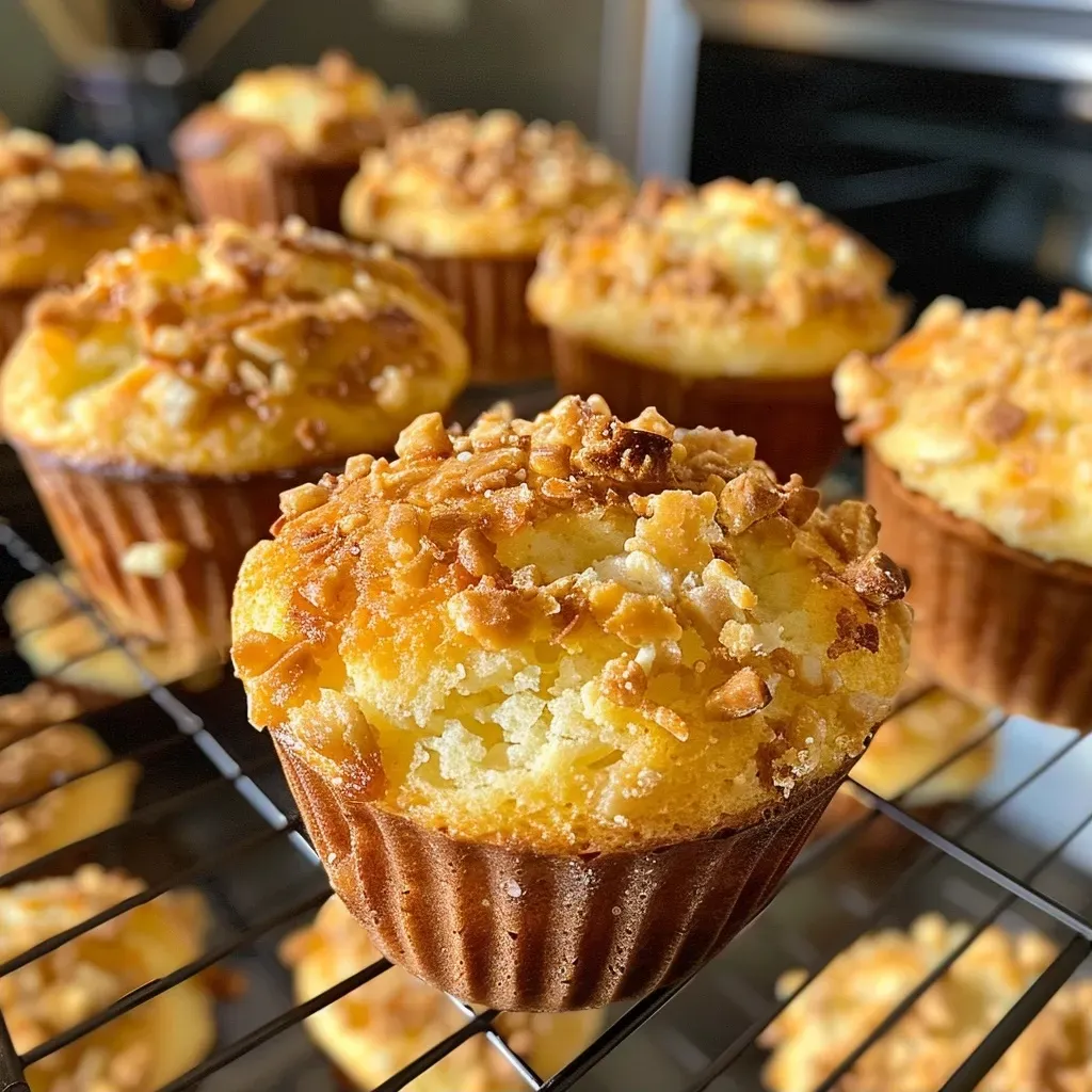 Side view of delicious, moist Gurken-Muffins topped with cream and fresh mint leaves.