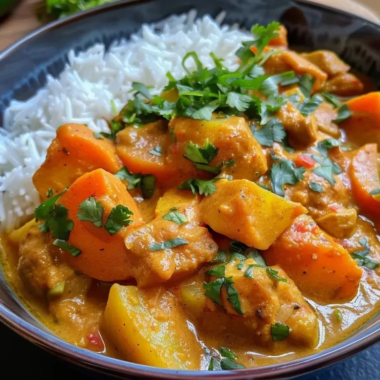 Close-up view of a vibrant carrot curry served in a bowl.
