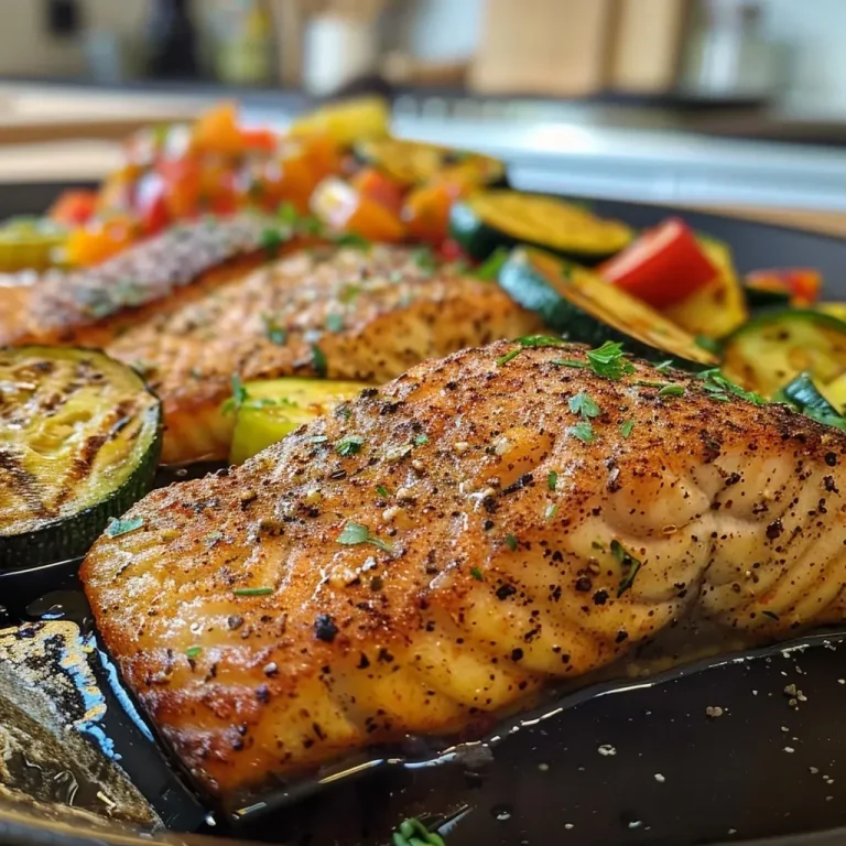 ['Juicy salmon skewers with zucchini, bell pepper, and onion on a plate.', 'Close-up of freshly grilled salmon skewers garnished with vegetables.', 'Delicious salmon kebabs featuring colorful veggies, displayed side view.', 'Tasty salmon skewers with zucchini and red onion, ready to eat.']