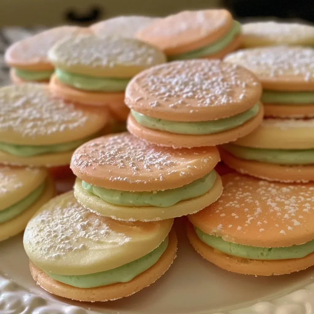 Close-up view of soft, chewy melon cream cookies on a plate.