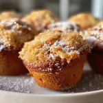 Close-up side view of freshly baked muffins in an air fryer.