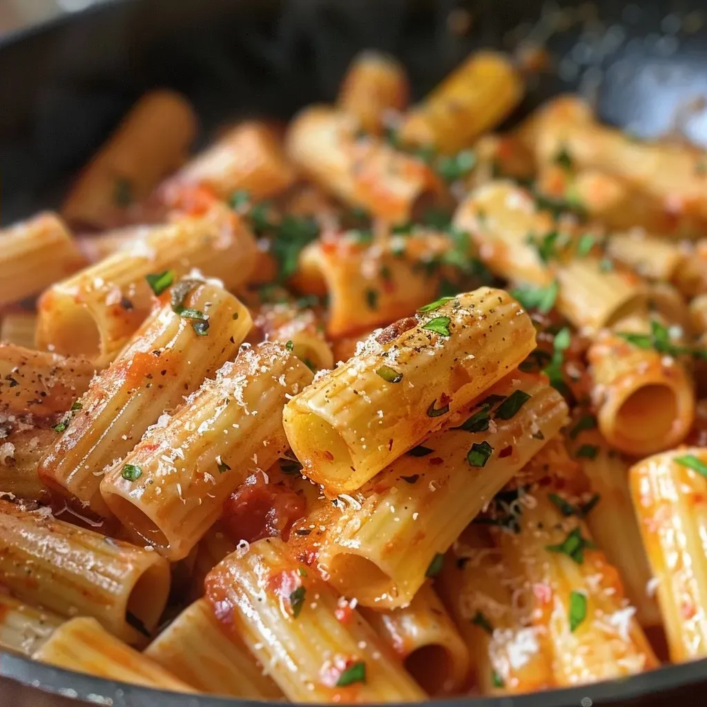 Close-up view of a bowl of One-Pot Pasta with lentils, showcasing vibrant colors and ingredients.