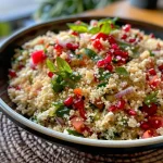 Side view of a vibrant Oriental Couscous Salad filled with fresh vegetables and herbs.