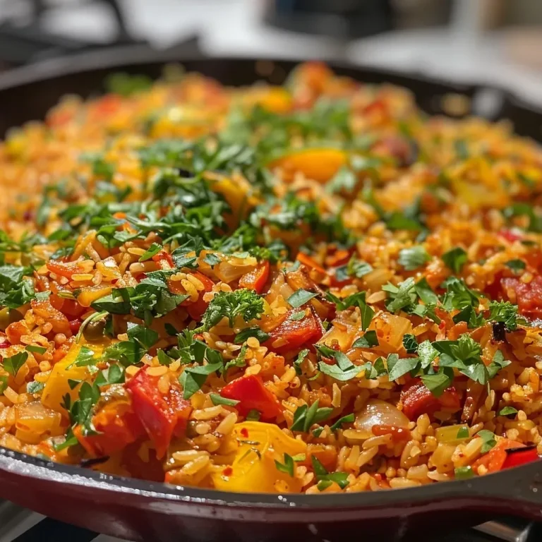 Schneller Paprika-Linsen-Reis: Das Ofen-Gericht für jeden Tag A close-up view of paprika lentil rice showcasing vibrant colors and textures.