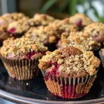 Close-up of moist Rote-Bete-Muffins with a rich reddish color and nutty topping.