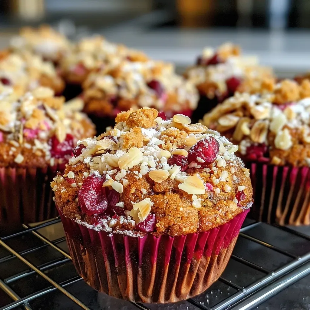 A close-up side view of a juicy Rote Bete Muffin, showcasing its vibrant pink color and texture.