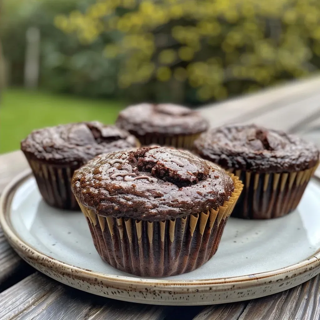 Succulent Schokoladige Rote-Beete-Muffins highlighted with a glossy finish, captured in natural lighting.