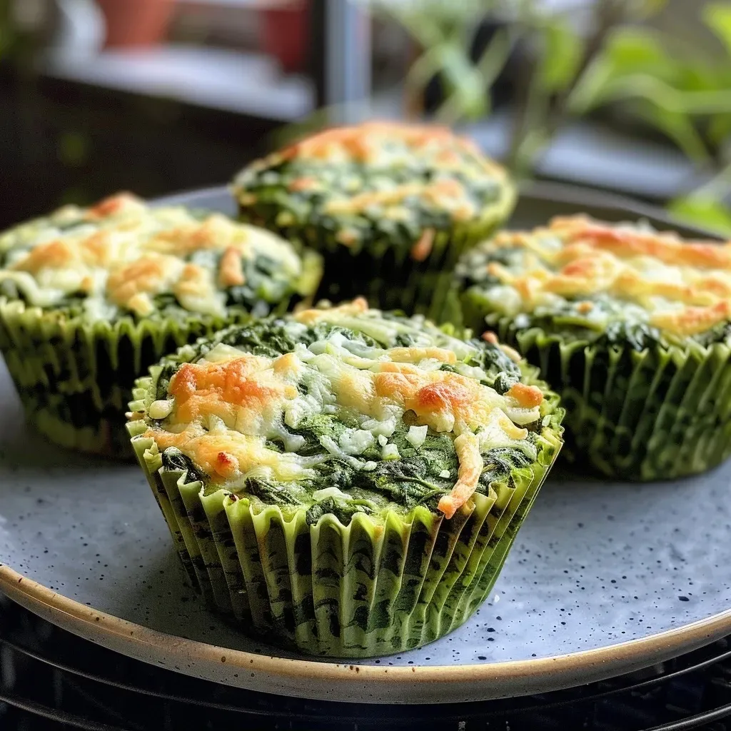 A freshly baked muffin, filled with green spinach and melted cheese.