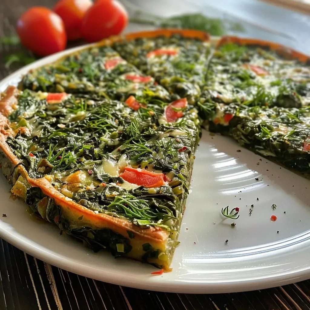 Close-up view of Spinatreis, featuring bright green spinach and rice.