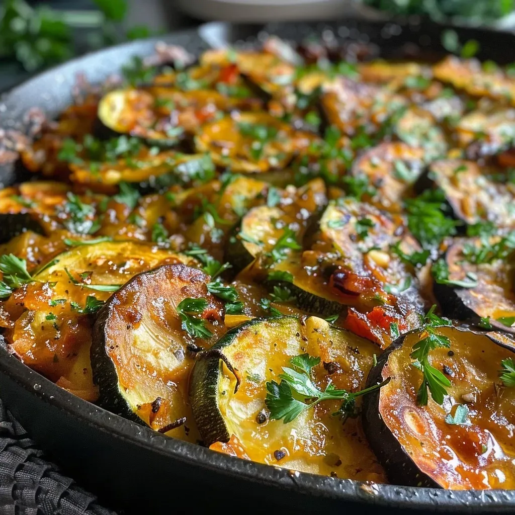 Appetizing side view of vibrant Süßkartoffelpfanne with a mix of roasted ingredients.