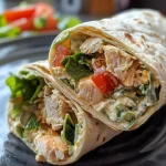 Close-up of a juicy Thunfisch wrap filled with fresh ingredients.