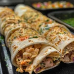 Close-up view of juicy Thunfisch wraps, showcasing vibrant ingredients.