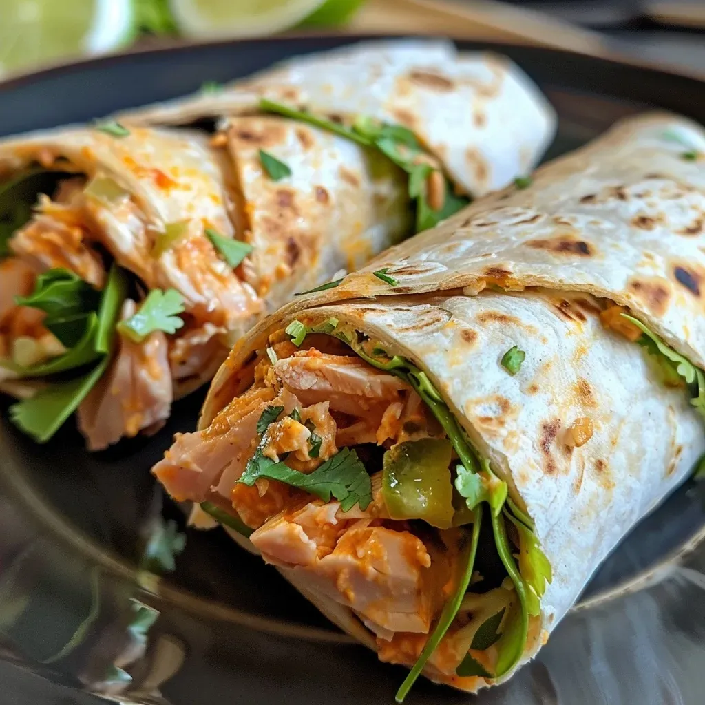 Side view of golden-brown Thunfisch wraps, filled with fresh vegetables.