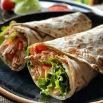 A close-up of golden-brown tuna wraps resting on a wooden surface.