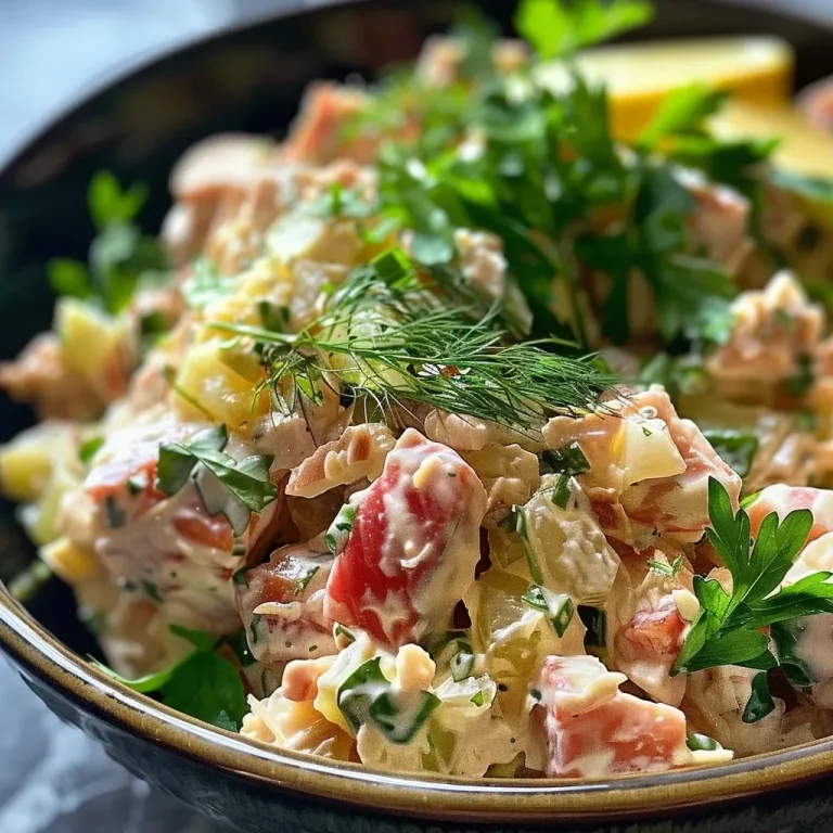 Close-up view of a fresh Thunfischsalat with vibrant ingredients.