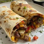 Close-up of crispy air-fried wraps with ingredients peeking out.