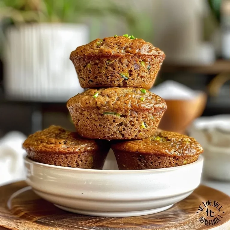 Close-up of a golden-brown zucchini bread muffin with a moist texture.