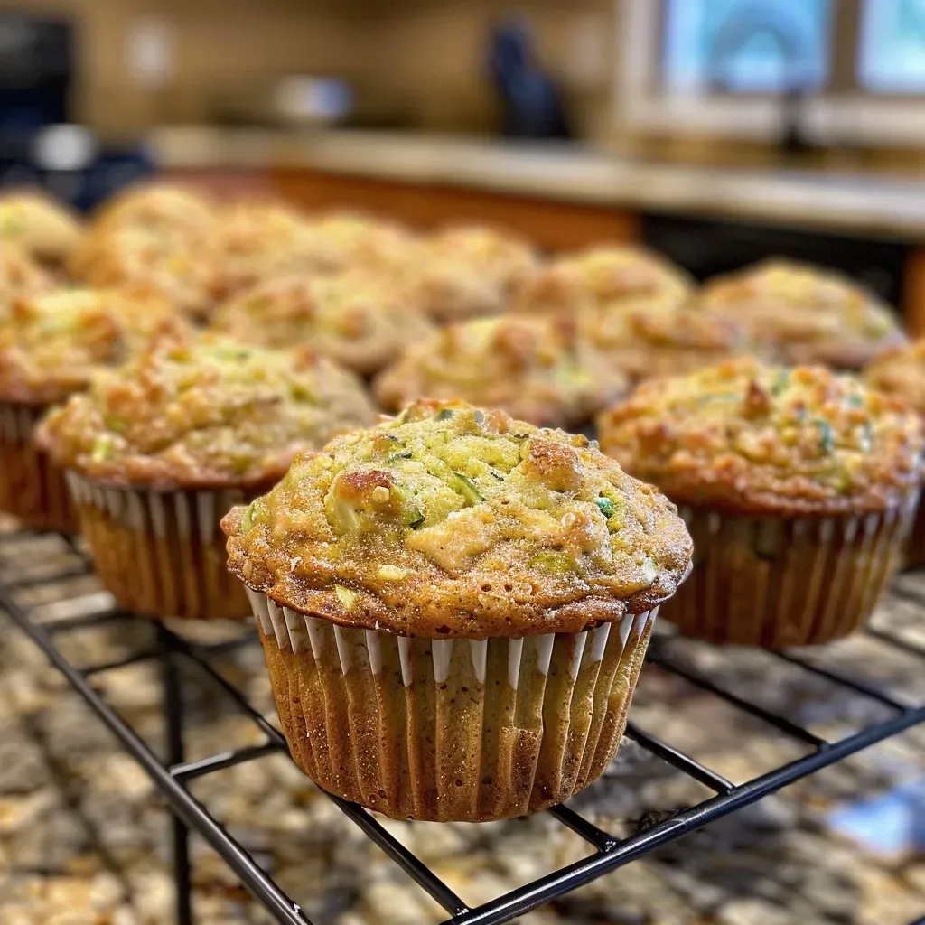 Side view of a zucchini muffin revealing a fluffy interior and a sprinkle of sugar on top.