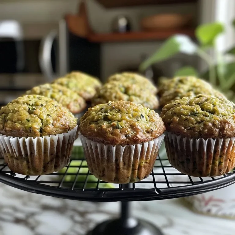 Herzhafte Zucchini Muffins für jeden Tag — schnell und einfach! Close-up side view of juicy zucchini muffins with a golden-brown top.