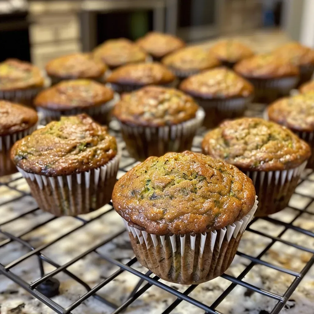 Deliciously baked zucchini muffins displayed on a simple plate, highlighting their texture.