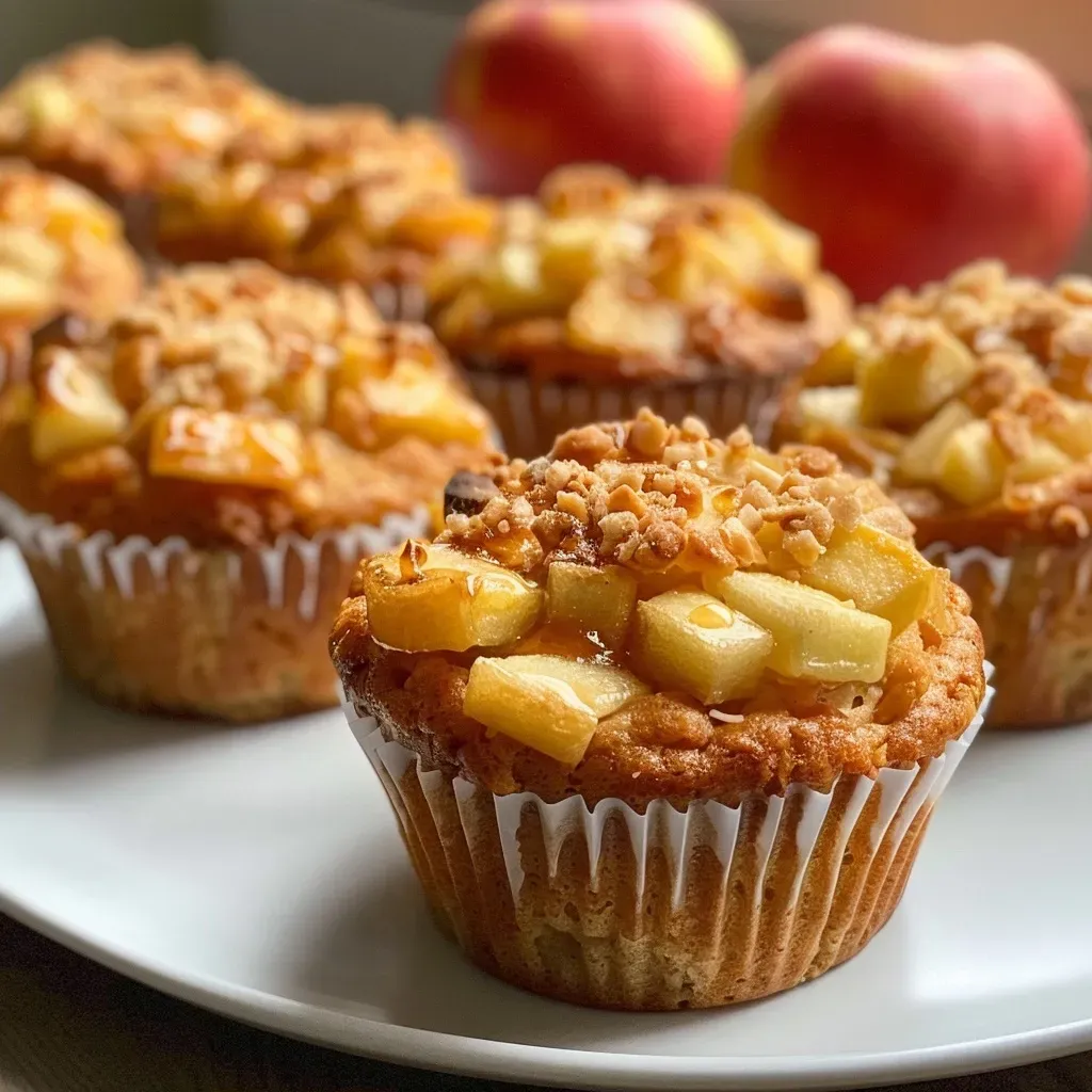 Side view of freshly baked Apfelmuffins, showcasing apple chunks and a fluffy top.