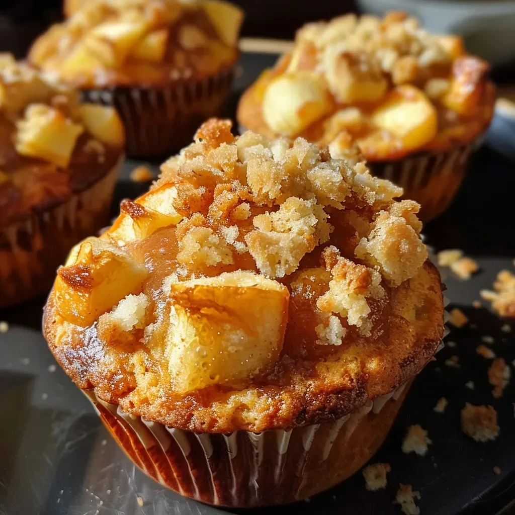 Close-up of moist Apfelmusmuffins displaying a golden-brown crust and soft interior.
