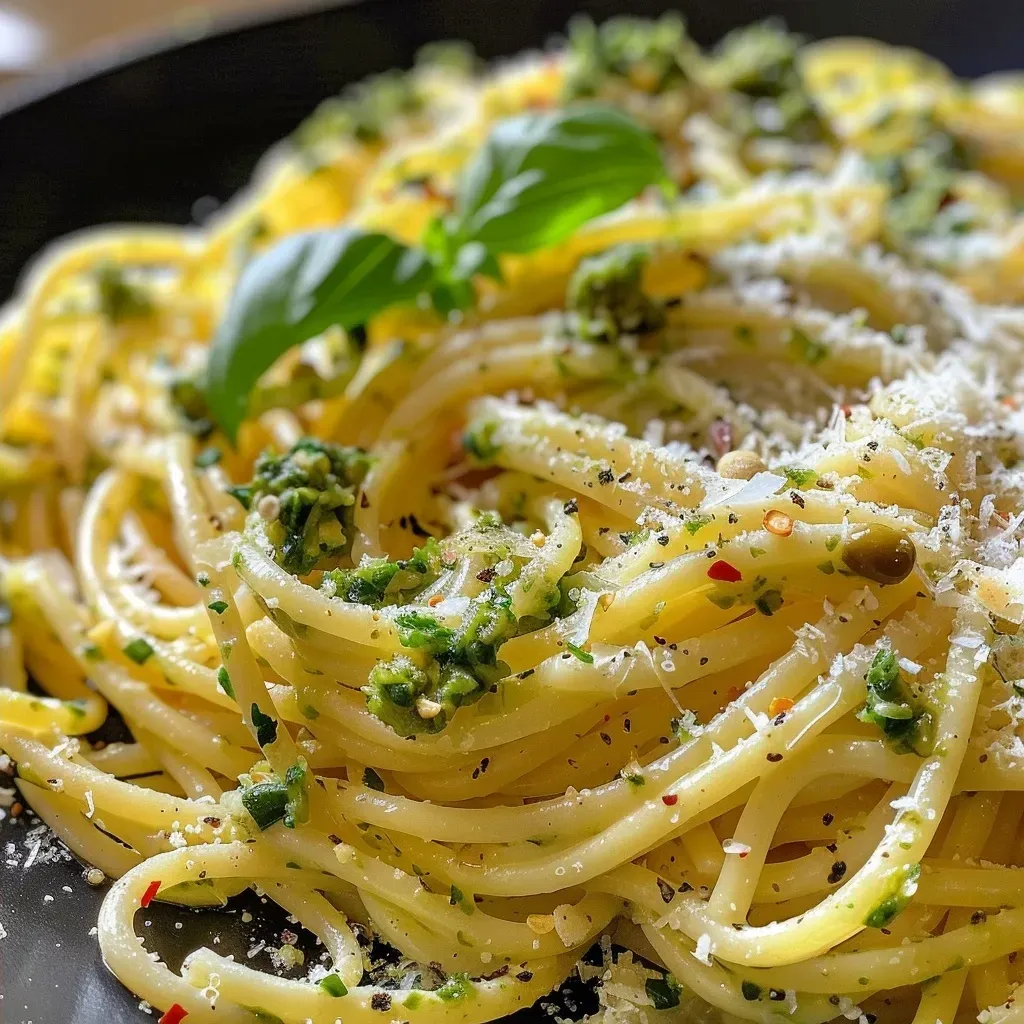 Freshly prepared spaghetti mixed with broccoli florets and drizzled with olive oil.
