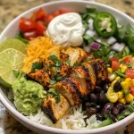 Close-up of a Chipotle Burrito Bowl featuring colorful ingredients.