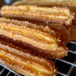 Close-up shot of a delicious churro with a crispy golden exterior.