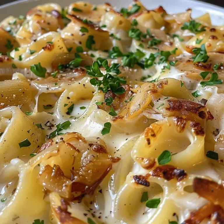 Schnelle Genussmomente: Cremige Pfifferlinge mit Pasta in 25 Minuten Close-up view of creamy pasta dish with chanterelle mushrooms, garnished with herbs.