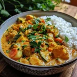 Close-up view of a delicious chicken curry dish in a pot.