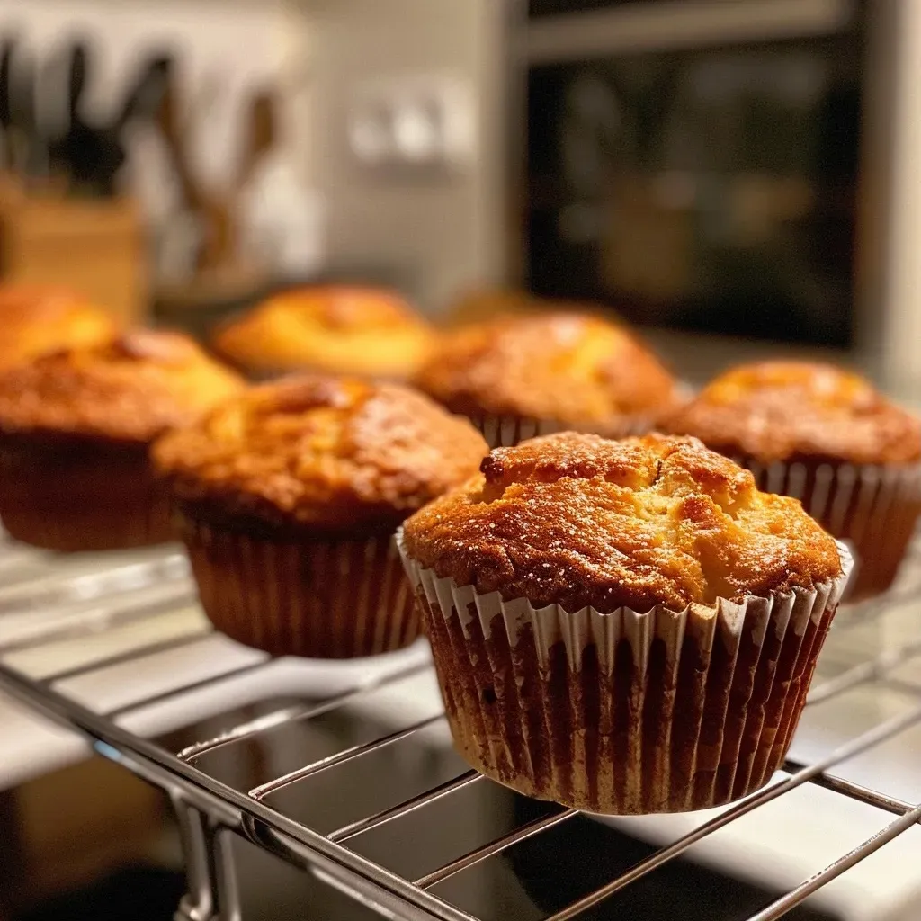 Close-up side view of juicy herzhafte Kürbis muffins topped with pumpkin seeds.