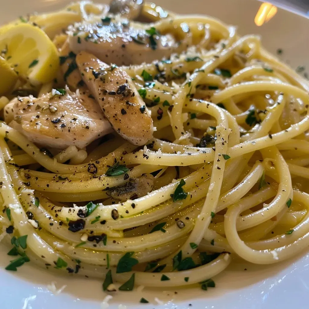 Close-up view of a plate of Linguine mit Thunfisch, showcasing the vibrant ingredients.