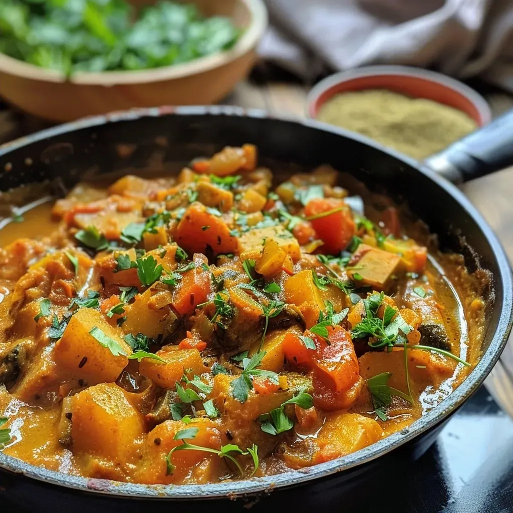 Delicious-looking One Pot Blumenkohl Curry featuring cauliflower and potatoes.