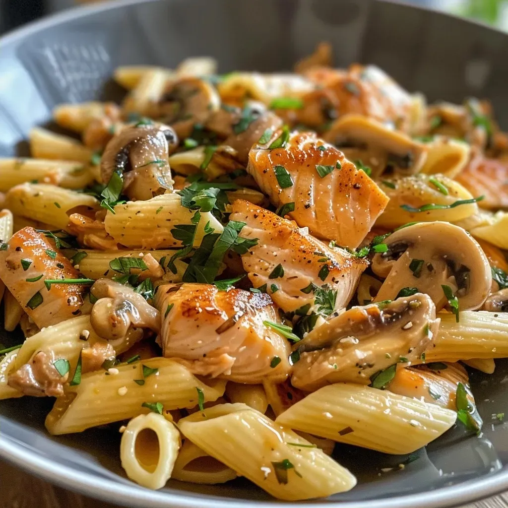 Juicy One Pot Lachs Pasta served in a bowl, featuring fresh basil and grated Parmesan.