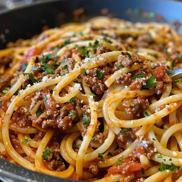 Close-up view of a bowl of One Pot Pasta Bolognese topped with grated Parmesan.