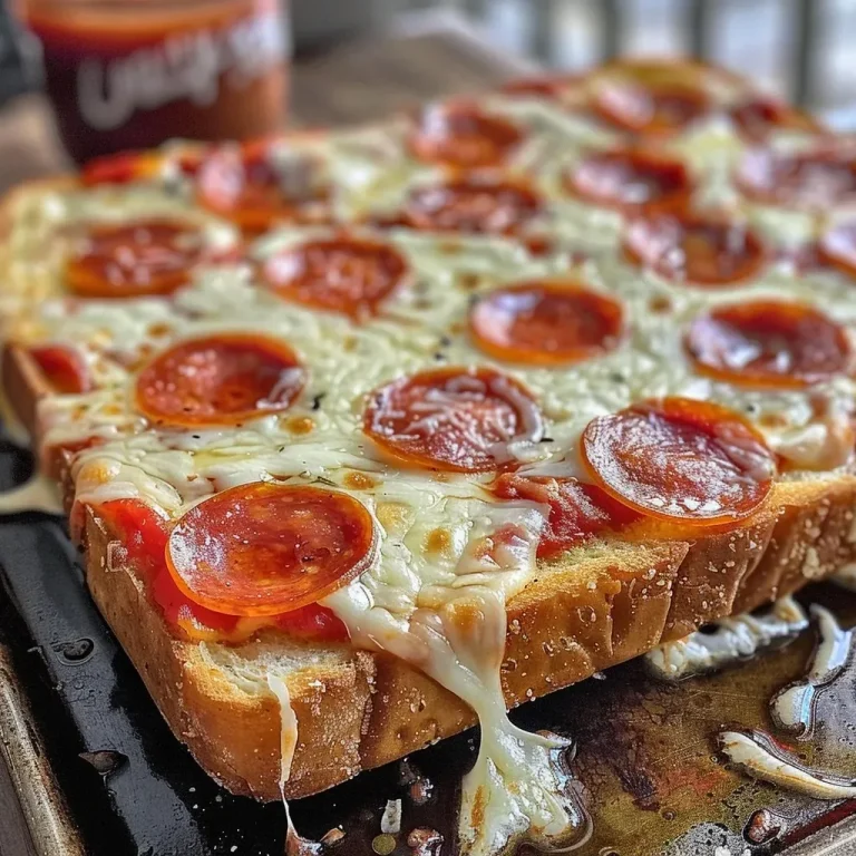 Die schnelle Texas Toast Pizza — Genuss in nur 20 Minuten! Close-up view of a Texas Toast Pizza topped with pepperoni and cheese.