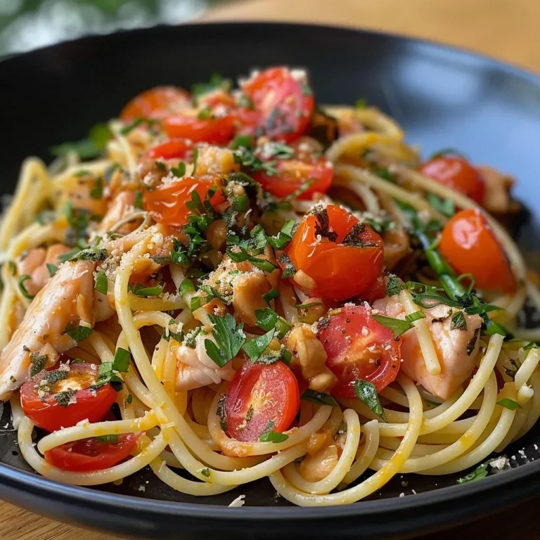 Close-up of a vibrant Thunfischpasta dish with spaghetti, capers, and lemon zest.