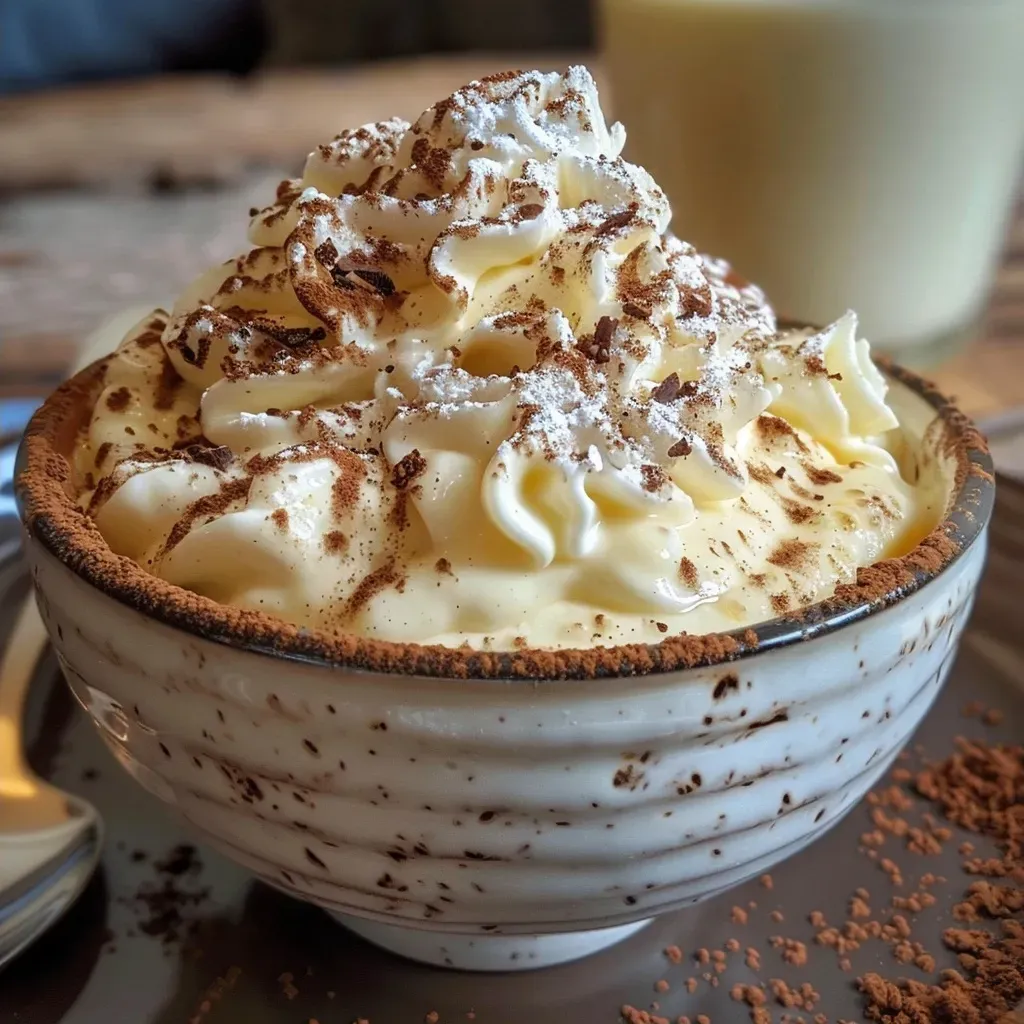Close-up of luscious vanilla pudding with a smooth texture.