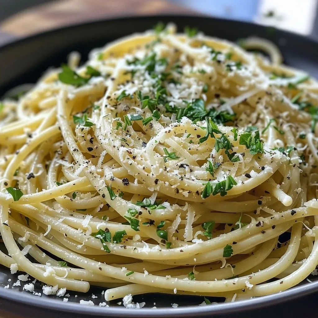Side view of a delicious bowl of Zitronen Parmesan Spaghetti featuring vibrant green asparagus.
